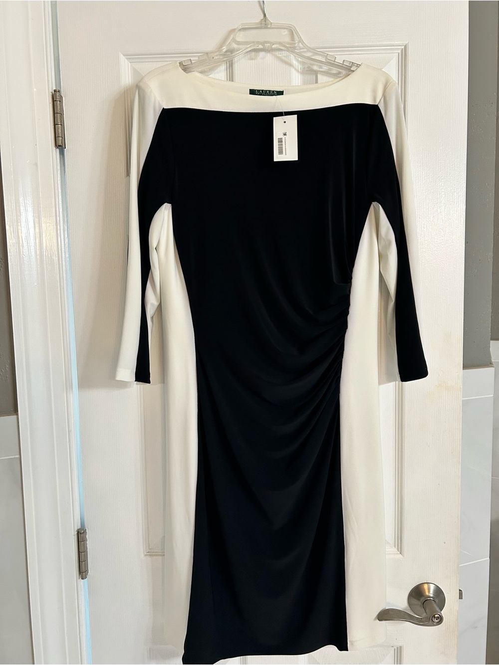 Ralph Lauren Black and White Colorblock Midi Sheath Dress